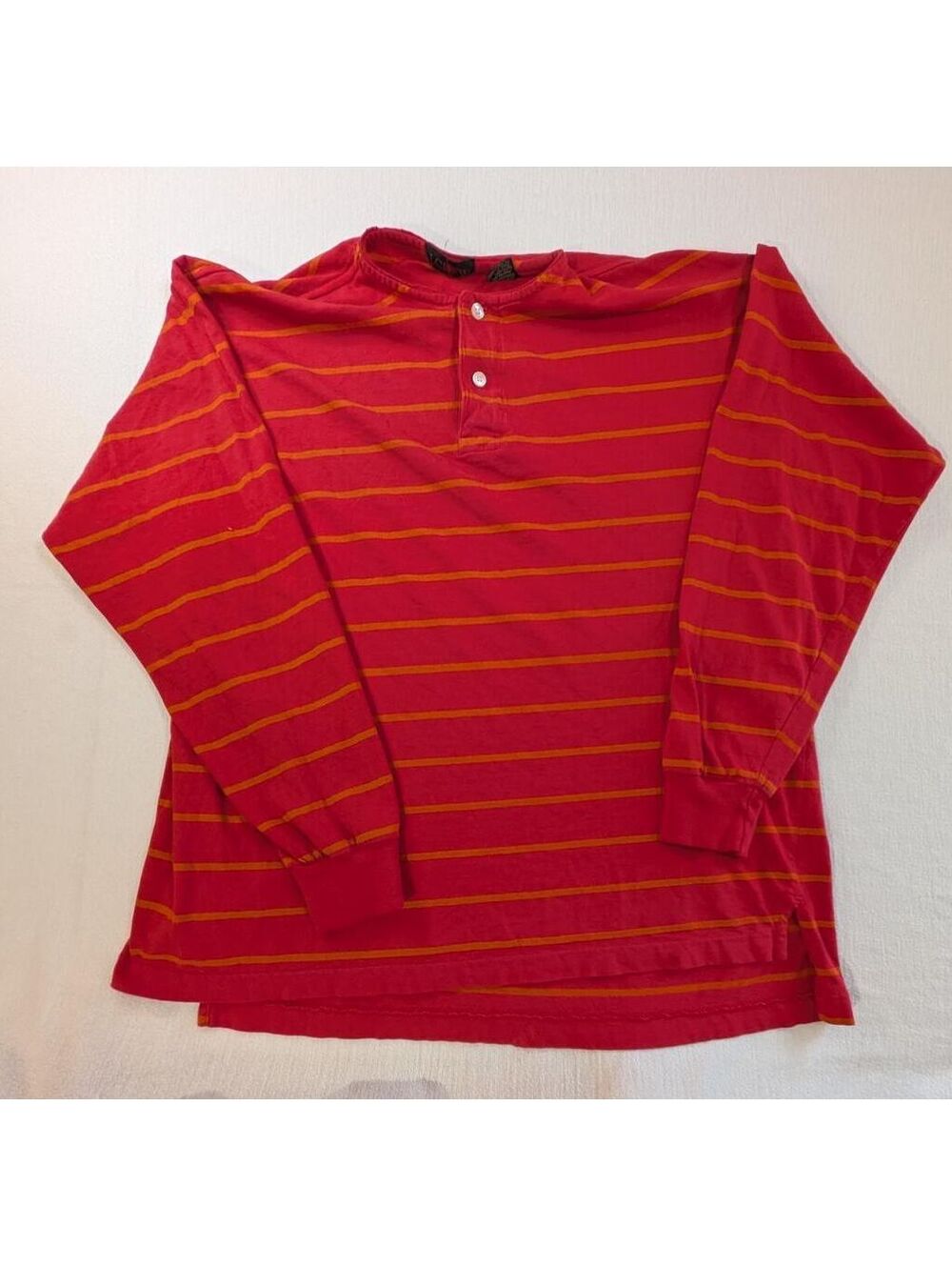 Custom J.Crew Long Sleeve Red and Orange Striped Henley Shirt